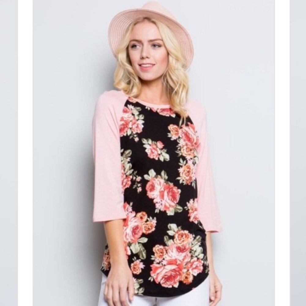 🆕🌺Contrast Raglan Sleeve Floral Tunic - Picture 2 of 5